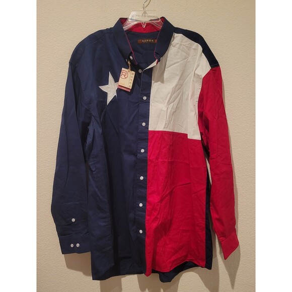 NWT Roper Texas Flag Long Sleeve Button Down Men's Western Shirt 2XL Rodeo - Picture 2 of 8